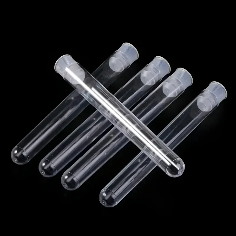 100pcs 12X100Mm 8Ml Clear Plastic Test Tubes with Stopper and 4pcs Funnel Set for Plant Bead Party Shots Gifts Crafts Supplies