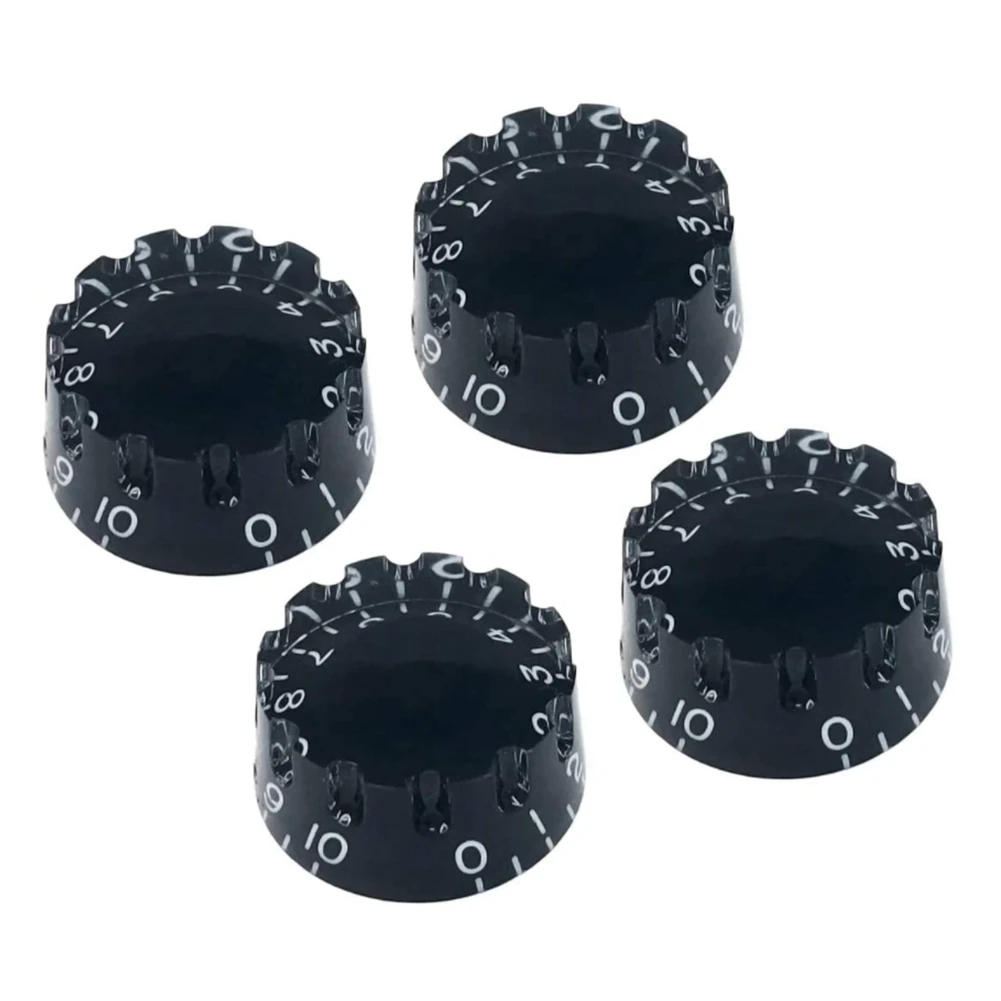 Black Notched Speed Knobs for Gibson Les Paul SG Electric Guitar (Set of 4) Knurled Fits 24 Fine-Spline Shaft