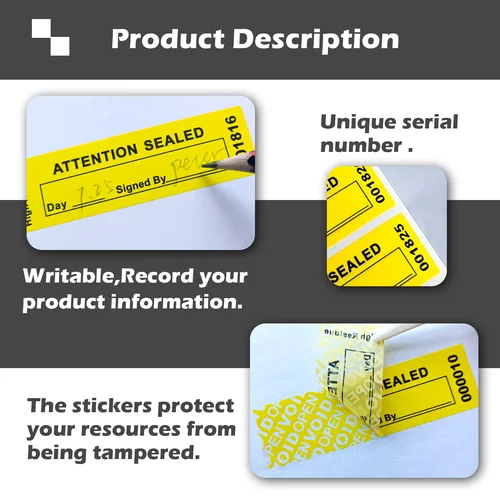 Imagen 2 del producto Etiquetas a prueba de manipulaciones amarillas de 8,5x2,5 cm, pegatinas vacías de garantía de seguridad de transferencia Total al 100% con sello adhesivo de números de serie
