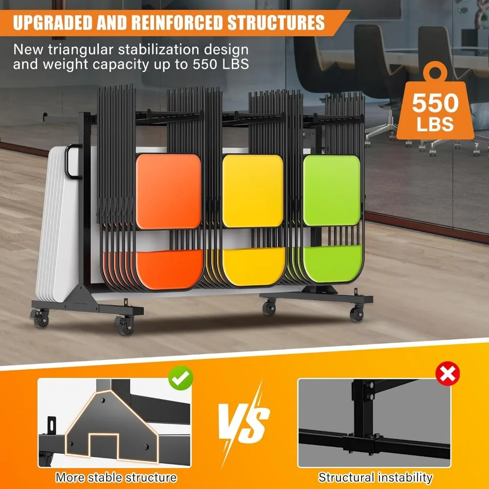 Robuster Klappstuhlwagen für 12 Tische oder 42 Stühle mit 550 Pfund Kapazität und Rollen, elastischen Riemen, langfristiger Halt