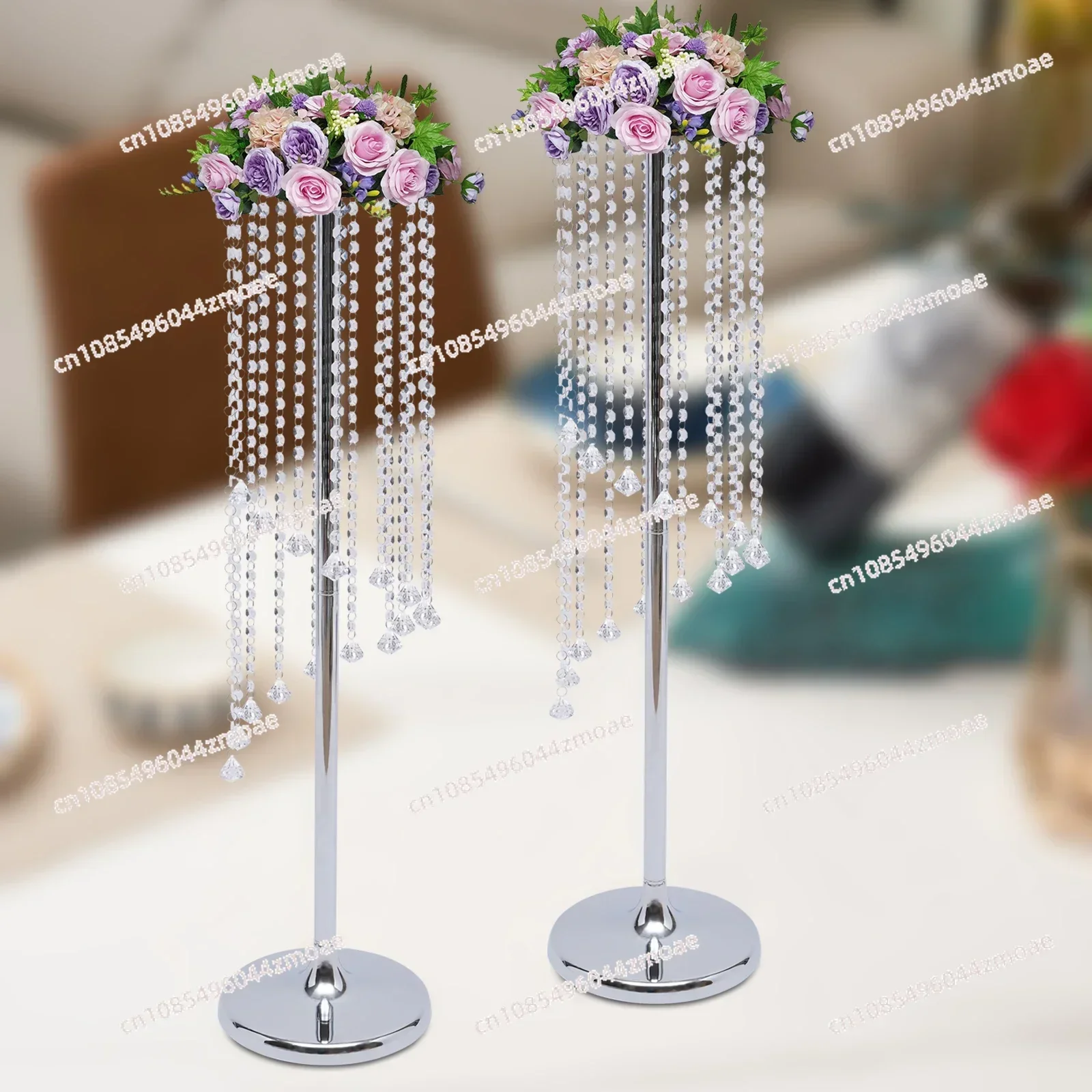 

2 Pcs Floor-standing 35.4inch Crystal VaseWedding Centerpieces Stands Flower Vases Tall Silver