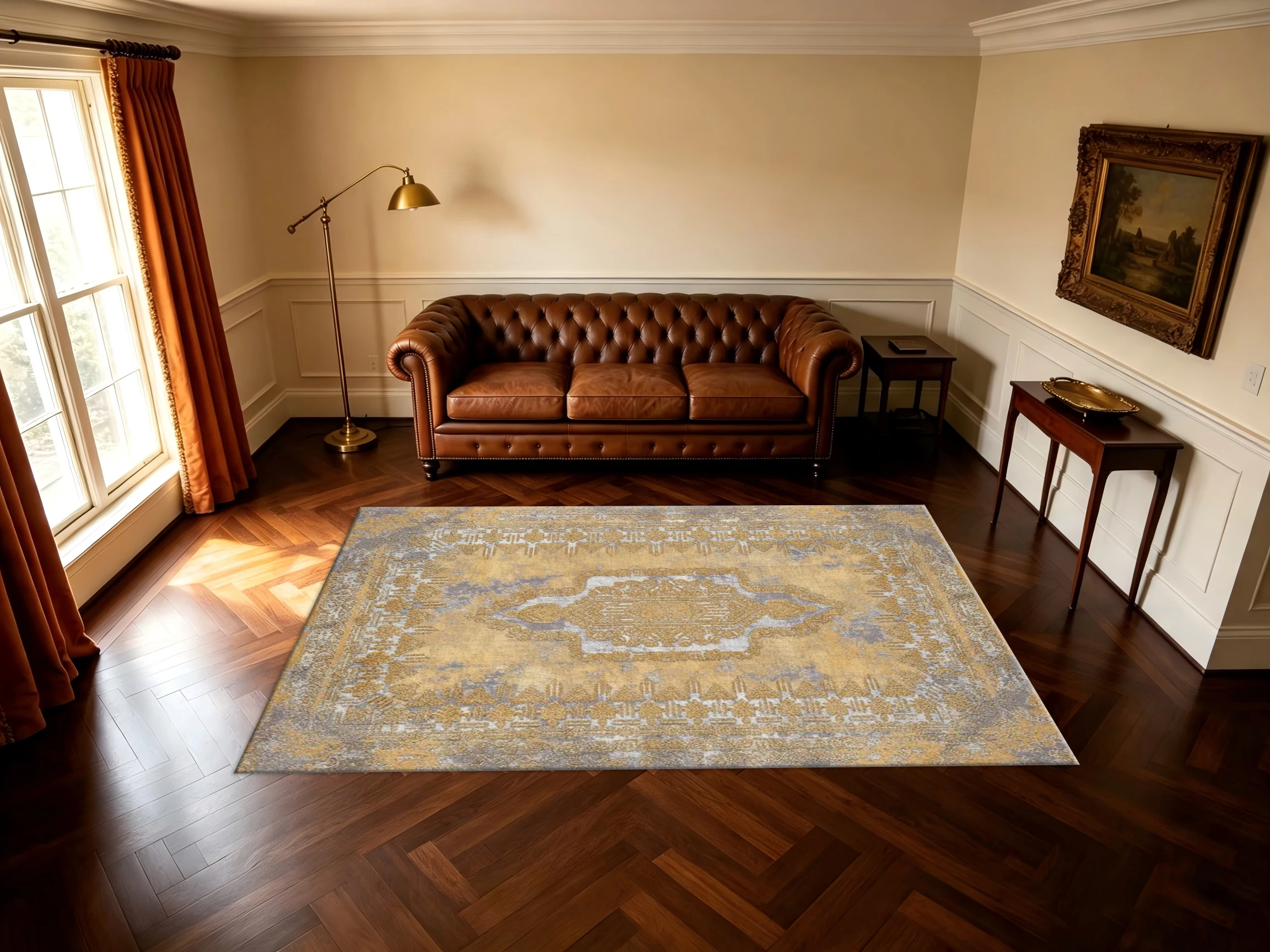 Distressed Vintage Medallion Area Rug Retro Oriental Style Indoor Decor Carpet for Living Room Bedroom Home Decor