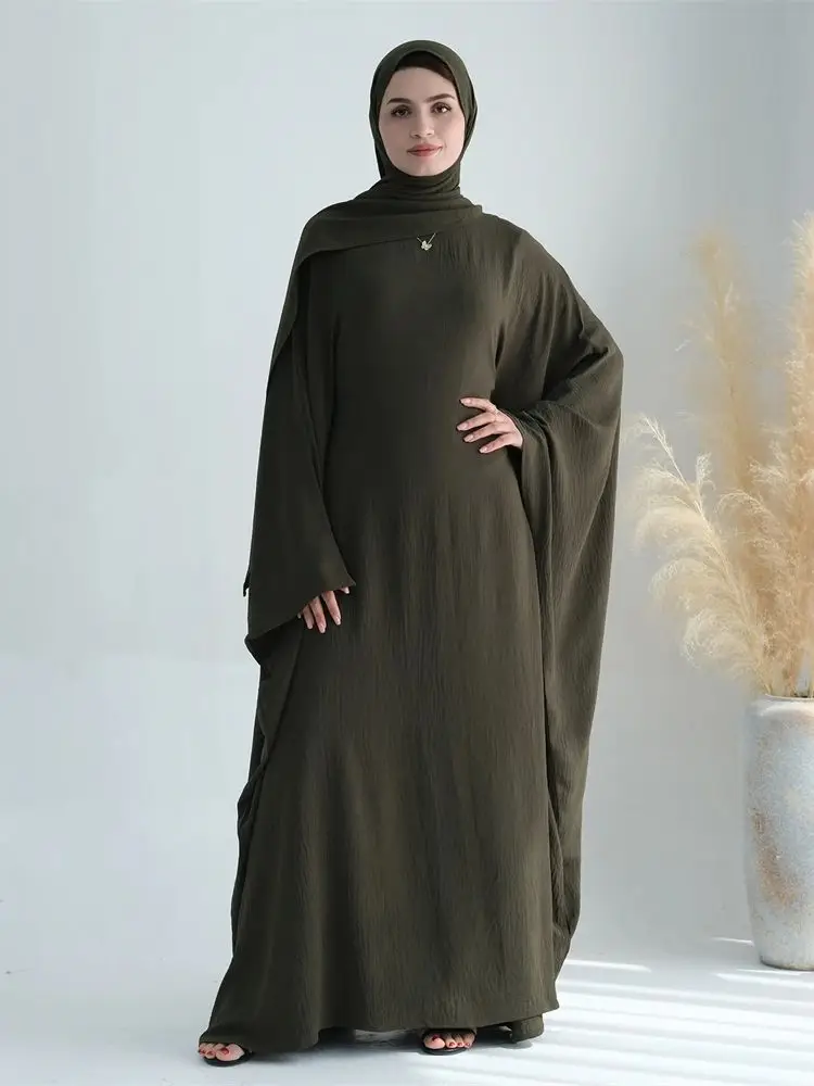 Ramadan Eid cotone lino Khimar Abaya Set Dubai musulmano Set Hijab vestito caftano Abaya caftano Marocain Femme Vestidos Para Mujer