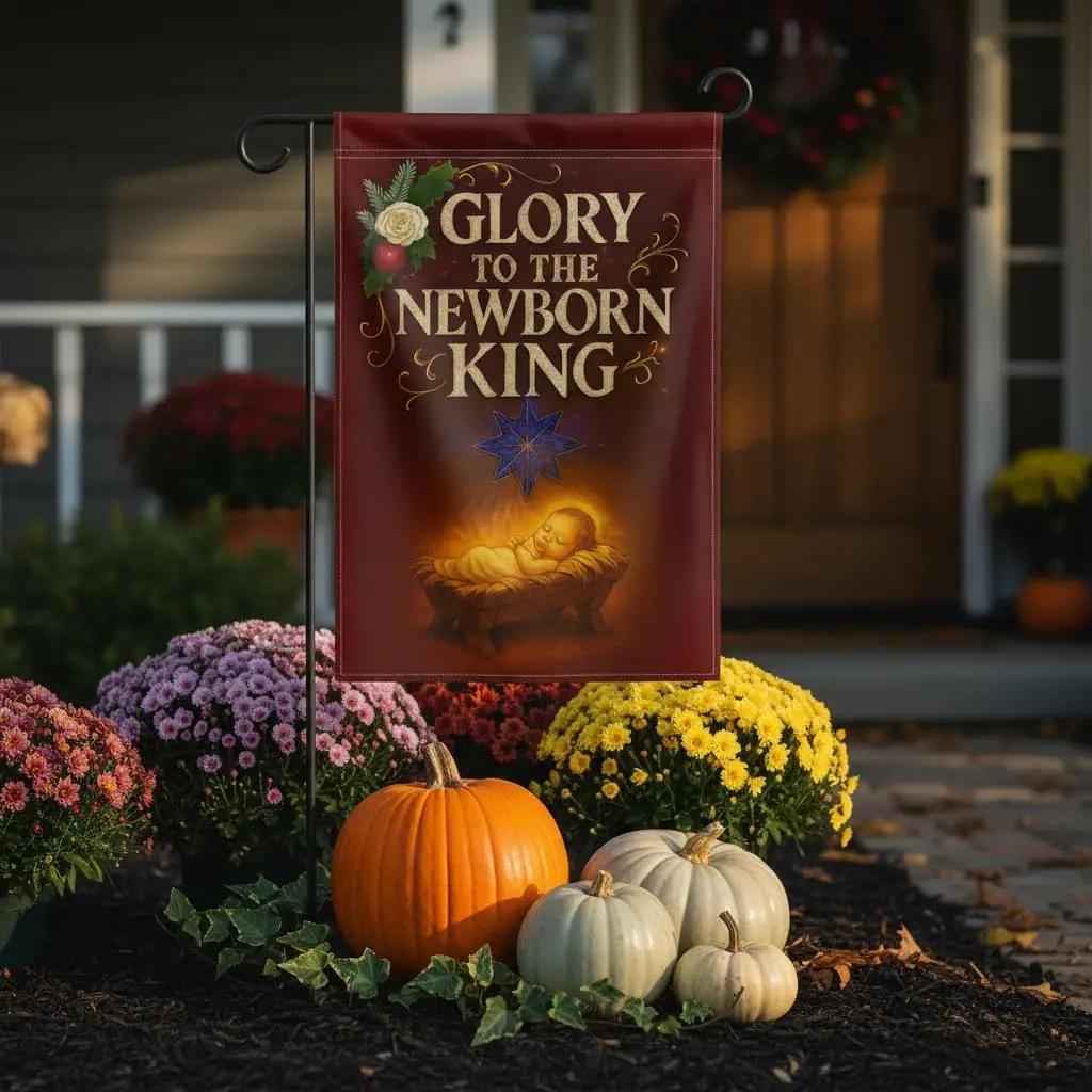 Christian Family Garden Flag - Double-Sided Outdoor Yard Decoration for Christmas, Thanksgiving, Fall Harvest - 12x18 Inch D llz