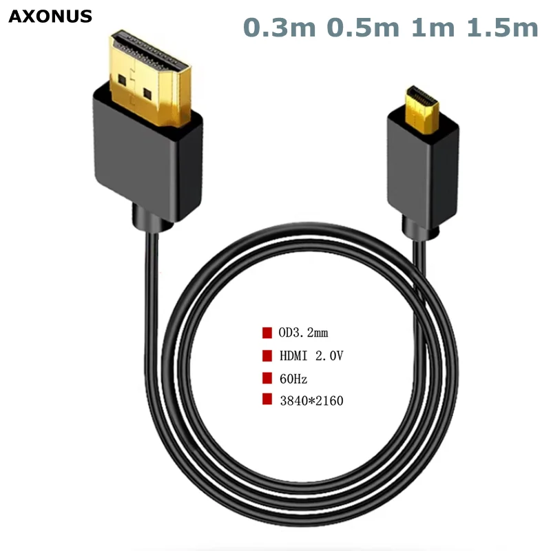 1ft-5ft High Speed Micro HDMI-compatible Male to Male 4K 3D 1080P for Tablet Camcorder OD 3.2mm Ultra Thin Cable