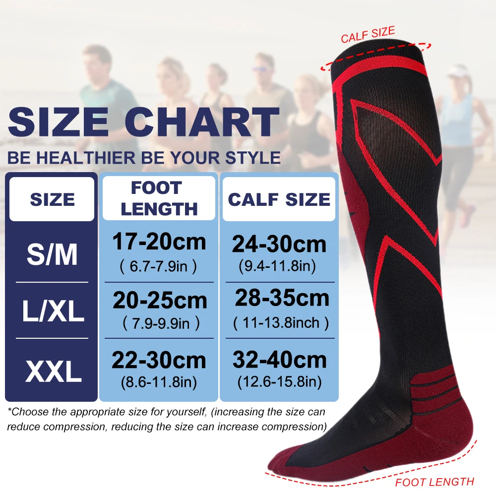 1Pair Compression Socks for Men Women 15-20 mmHg Medical Support for Running Nurses Flight Pregnancy Circulation Athletic Socks