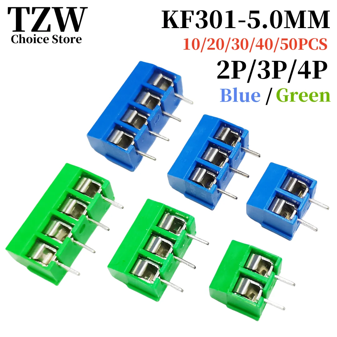 10/30/50PCS PCB Terminal Block Connector Pitch 5.0mm KF301 Straight Pin 2P 3P Screw PCB Terminal Blocks Connector Assortment Kit