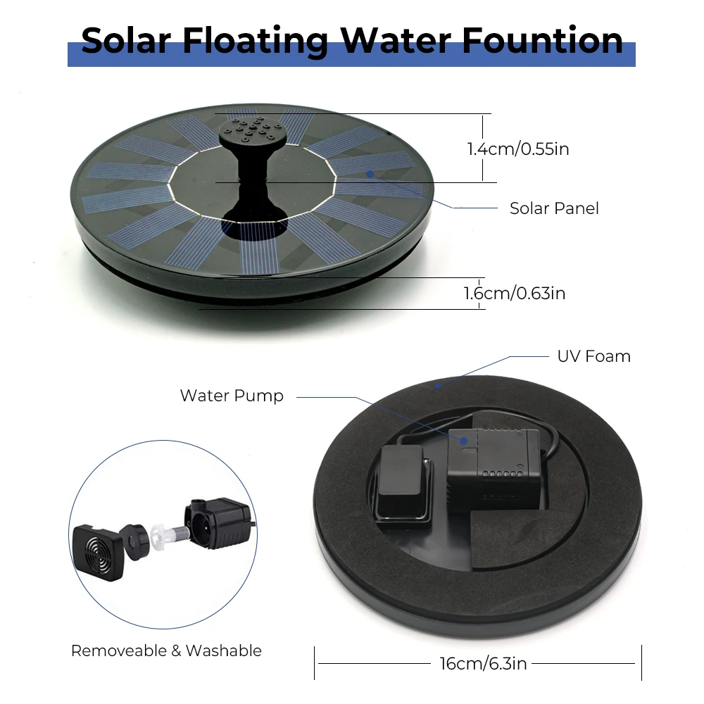 Solar Fountain Pump 2.5W with 6Nozzles ,Solar Powered Pump for Bird Bath,Pond,Garden and Other Places Water Fountain Indoor