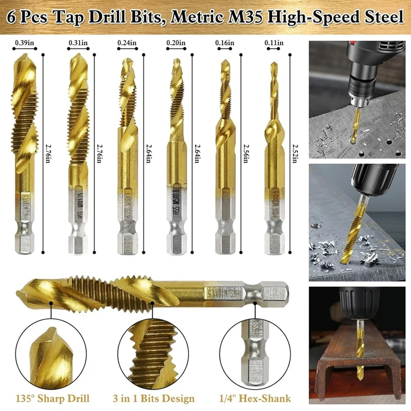 39-Pcs Woodworking Tools And Accessories, Bolt Deburring Tool,Countersink Drill Bits, Step Drill Bit, Drill Stop Bit Set