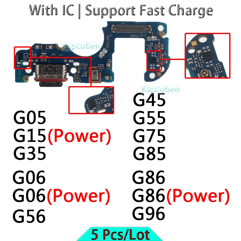 

5 Pcs Usb Dock Charger Ports for Motorola Moto G06 G06 G56 G86 G96 G05 G15 G55 G45 G35 G75 G85 Power Charging Board Module