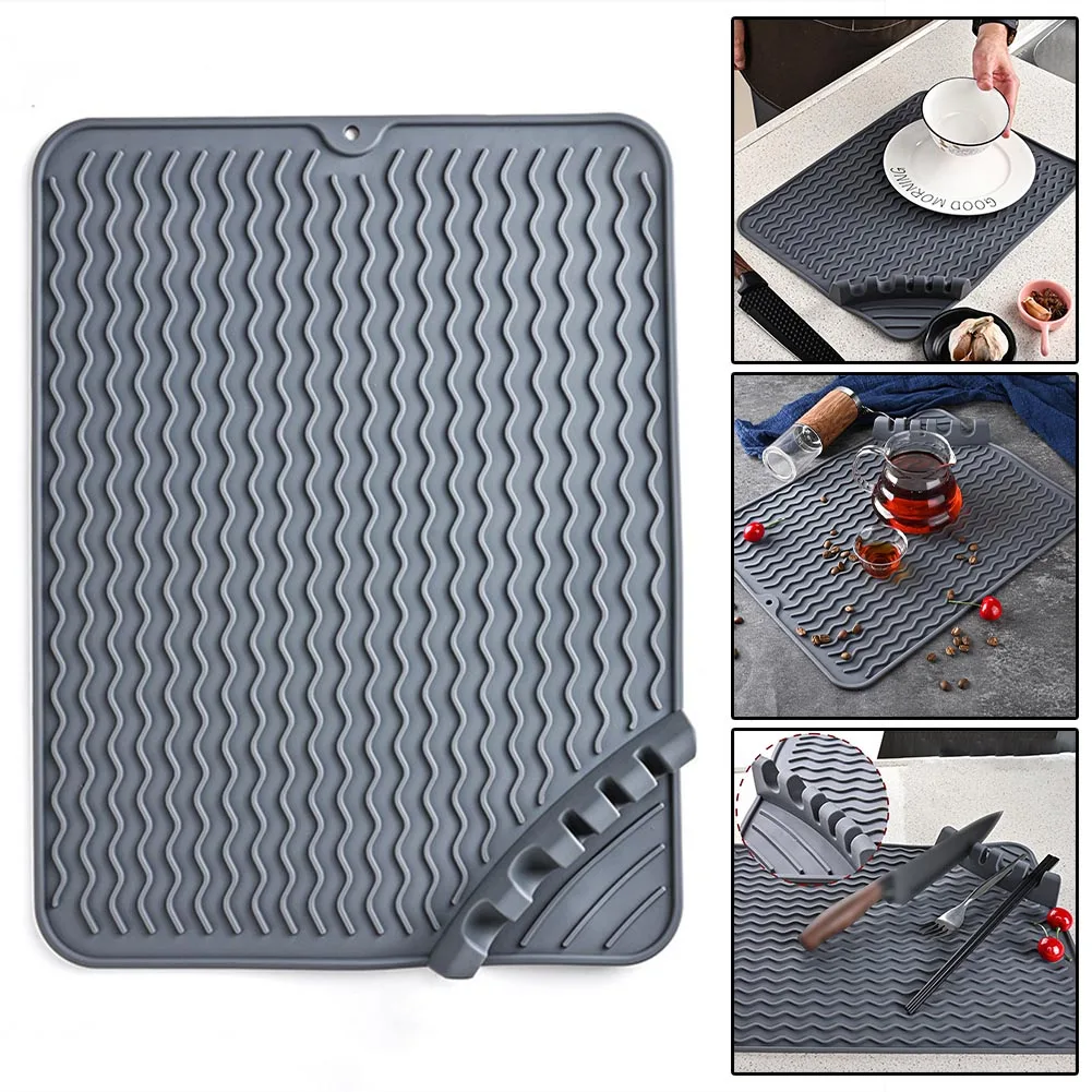 Non-Slip Silicone Dish Drying Mat Drain Pad - Heat Resistant & Easy To Clean Sturdy Materia Dish Drying Mat Repels Water Mats