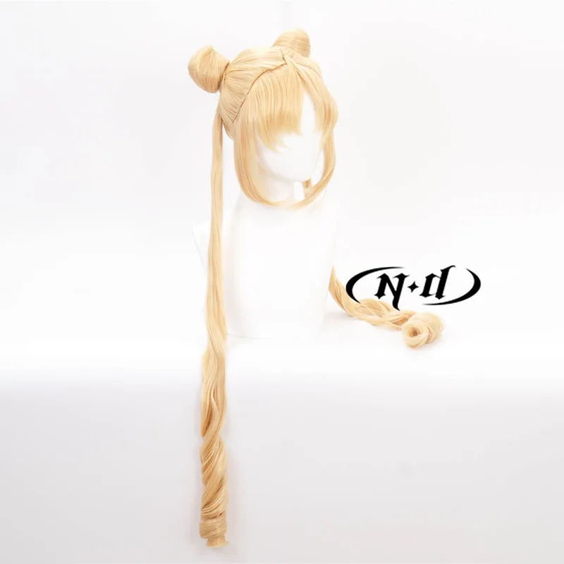 ND Usagi Tsukino تأثيري الباروكات بحار القمر أنيمي تأثيري طويل شقراء خصلات الشعر المستعار ل كوميك كون Coser مقاومة للحرارة الاصطناعية