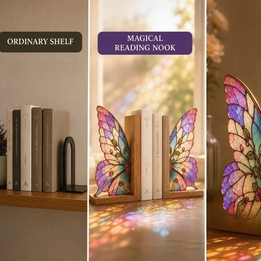 Display Colorful Butterfly Wings Bookend Set Acrylic Desktop Organizer Book Stand Decorative Book Ornaments Office Shelf