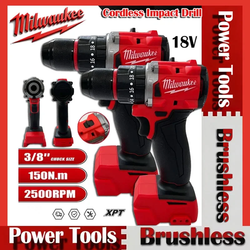 

Milwaukee Small Electric Drill 150N.m Brushless Cordless Impact Drill for Decoration Teams 18V Battery Power Tool