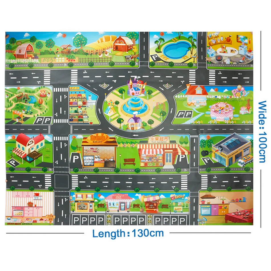 Plastic Road Carpet for Kids Play Mat Children Thin Traffic Map Boy Girl Toy Mats Cartoon City Rug  Baby Playing Educational Map