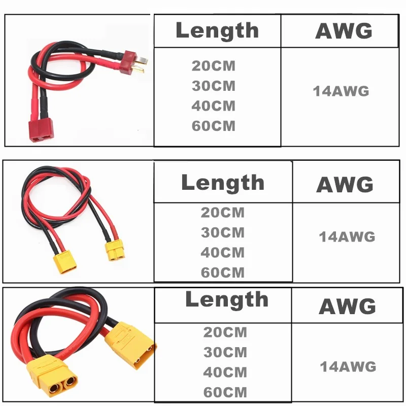 Macho para fêmea xt90 deans t xt60 plug xt60/t adaptador 14awg 20cm cabo de extensão leva adapte para rc lipo bateria 1 peça