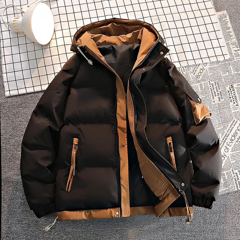 Fashion Men Casual Solid Color Hooded Parkas Male Black Khaki Warm Male Coat Padded Jacket Men Winter Parkas Thick Jacket Coats