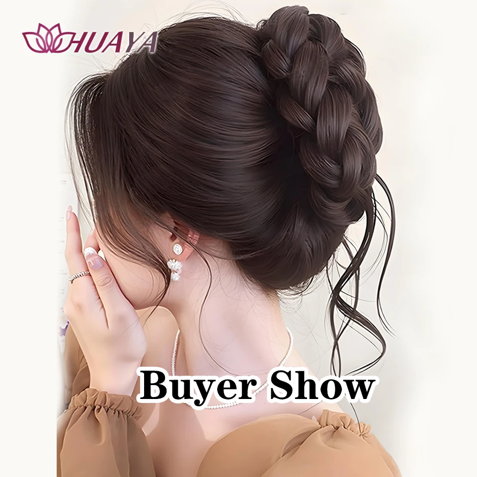 كعكة الشعر الاصطناعية مخلب مع شرابة شعر مستعار رقيق طبيعي مشبك شعر أسود براون كعكة رئيس شعر مستعار المرأة