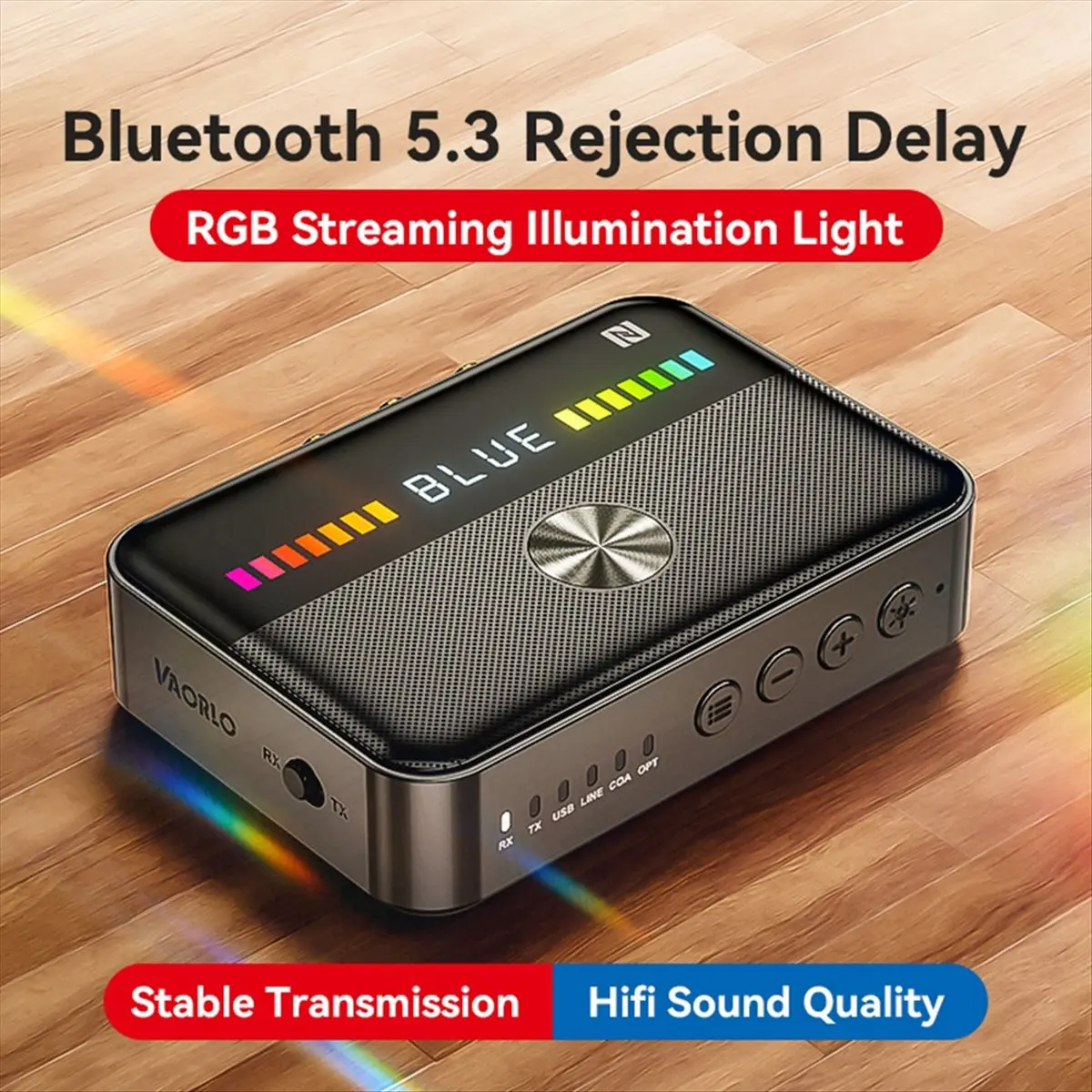 

A23G NFC Bluetooth 5.3 Audio Receiver Transmitter RGB Light USB 3.5MM AUX RCA Coaxial Optical DAC Converter Adapter Gray