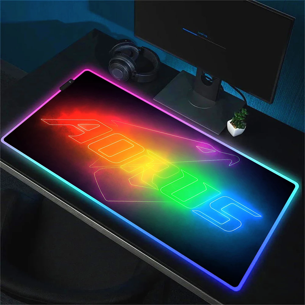 Aorus Large RGB Mouse Pad Big Non-slip Carpet Laptop Pc Gamer LED Keyboard Mat XXL Shine Mousepad Lockrand Rubber Cool Table Mat