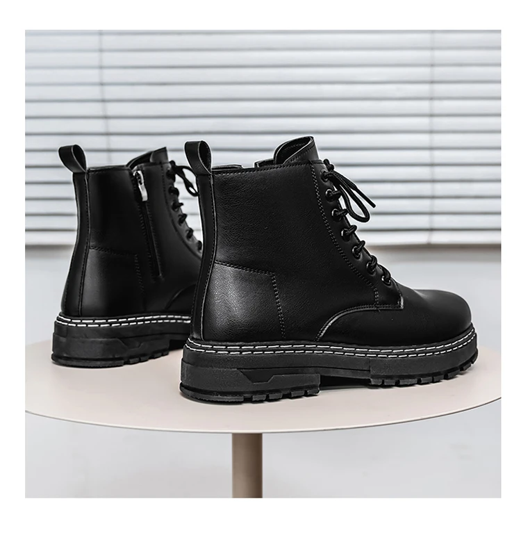 Britischer Stil Schwarze Hohe Arbeitsstiefel, Plattform-Höhenverstellbare Knöchelstiefel für Outdoor & Pendeln – Detail 12