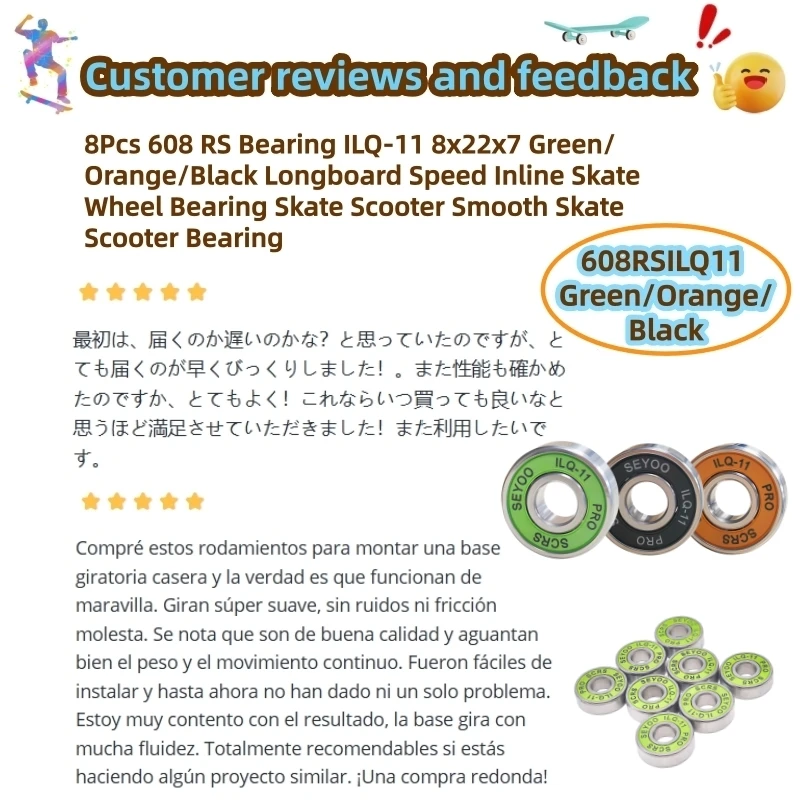 8 Stück 608 2rs ILQ-11 8x22x7 Skateboard-Lager, 608 Lager & Kugellager für Inline-Skates, Lager für Skates & Scooter – Detail 7