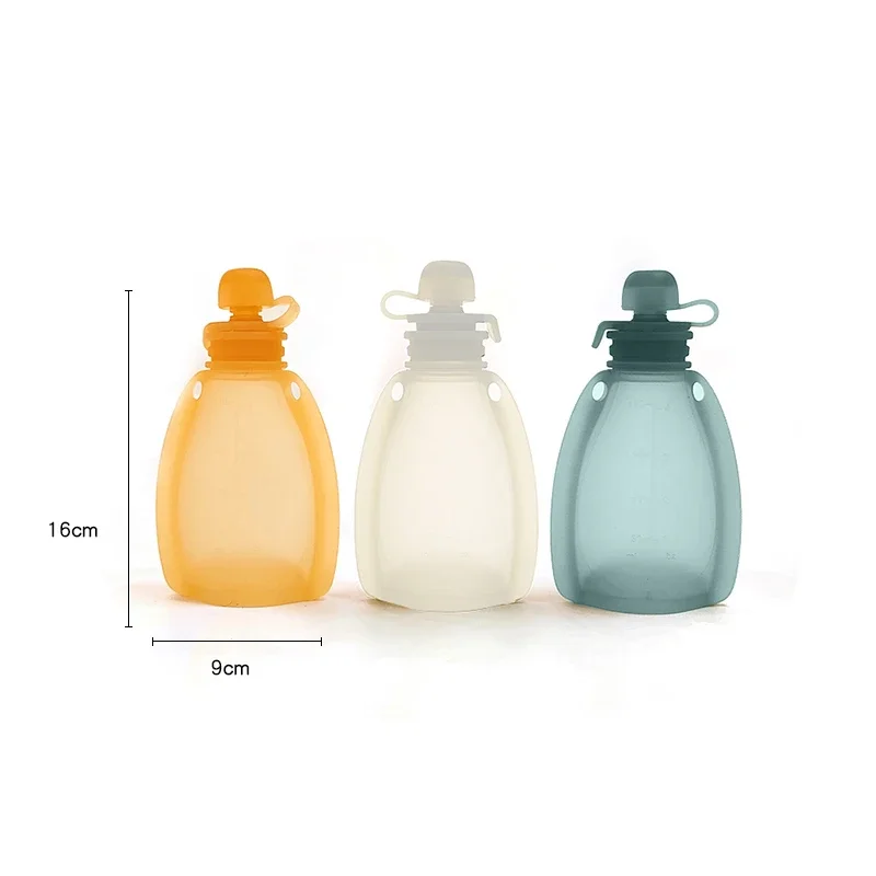 Tas makanan bayi silikon isi ulang, tas penyimpan Remas 120ML bebas Bpa, dapat digunakan kembali untuk balita anak-anak bebas Bpa