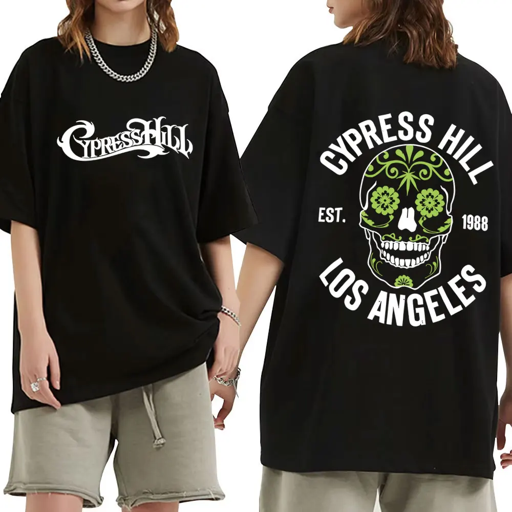 Camisetas Gráficas de Dois Lados do Rapper Cypress Hill para Homens e Mulheres, Camiseta Oversized de Hip Hop, Moda Unissex, Tendência Streetwear