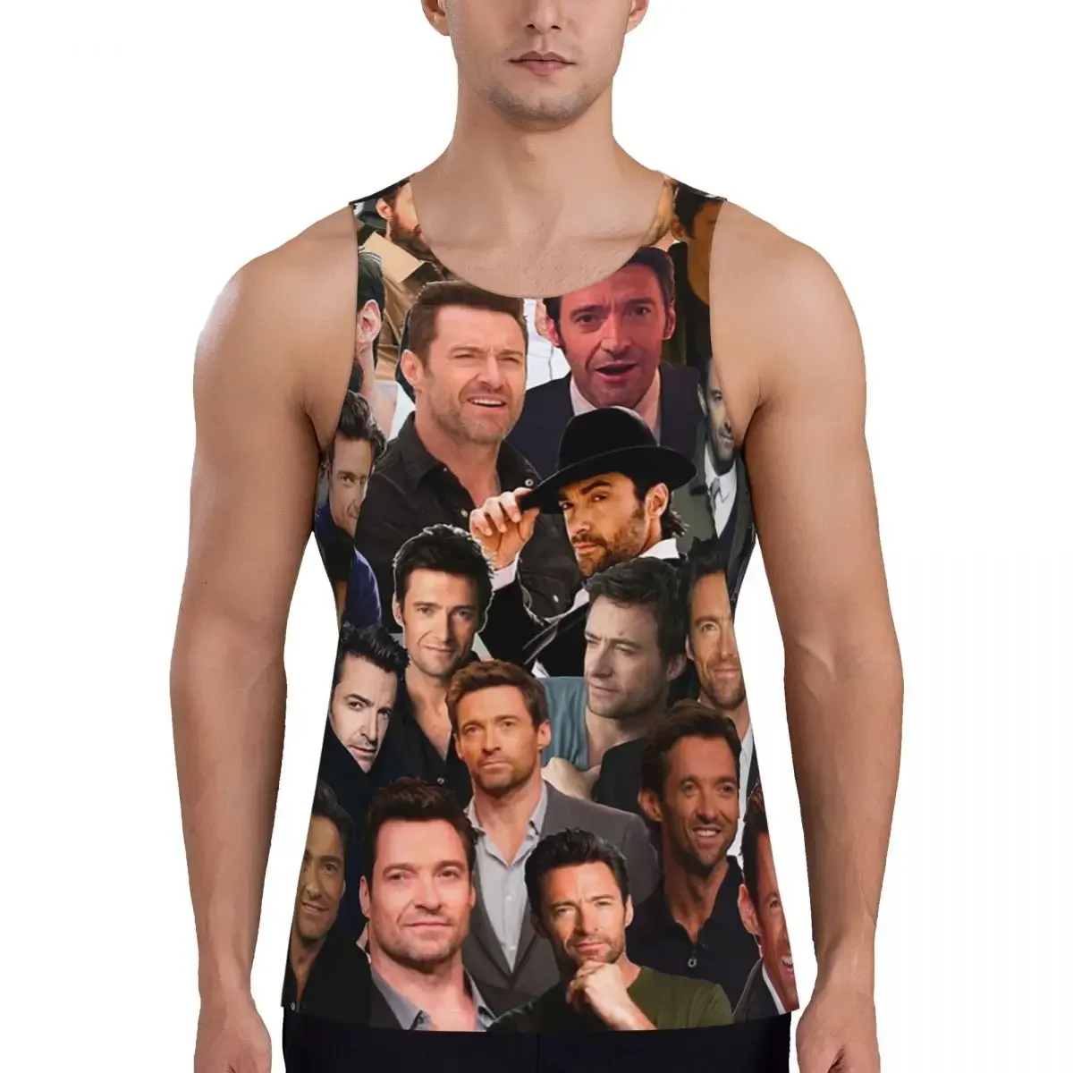 Quick Dry Hugh Jackman Photo Collage Gym Tank Muscle Sleeveless Shirt Bodybuilding Breathable Vest