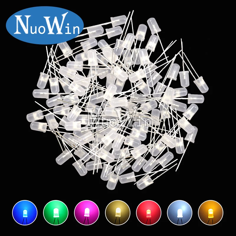 1000pcs 5MM LED Diode F5 Assorted Kit White Green Red Blue Yellow Orange Pink Purple Warm White DIY Light Emitting Diode