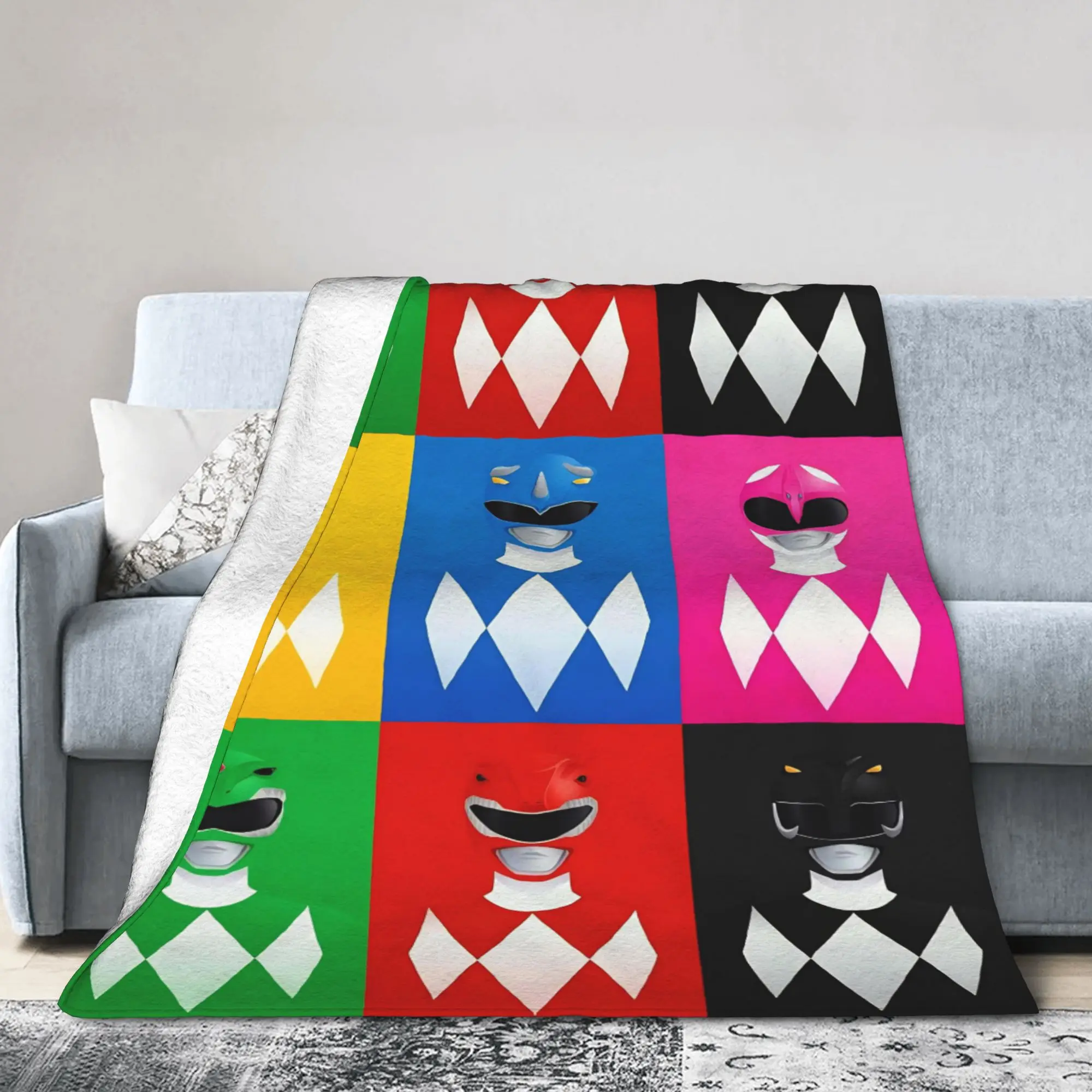 MMPR Cartoon Flannel Blankets Power R-Ranger Creative Throw Blanket for  Sofa Bedding Lounge 150*125cm Plush Thin Quilt