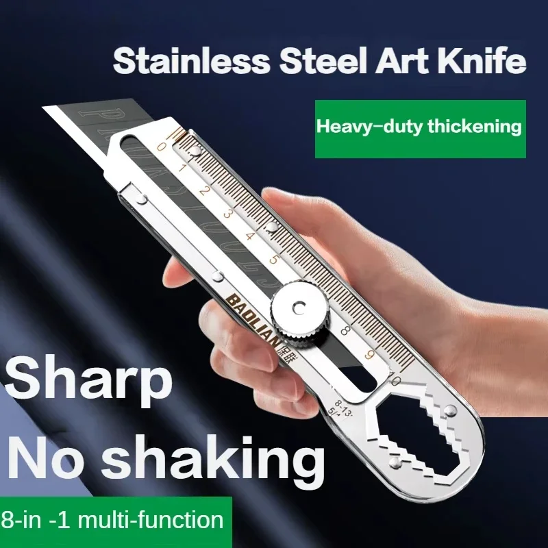 Utility Knife Box Cutter 8 In 1 Mutipurpose Stainless Steel Retractable Heavy Duty Waterproof Snap off Cutter Knife And Blades