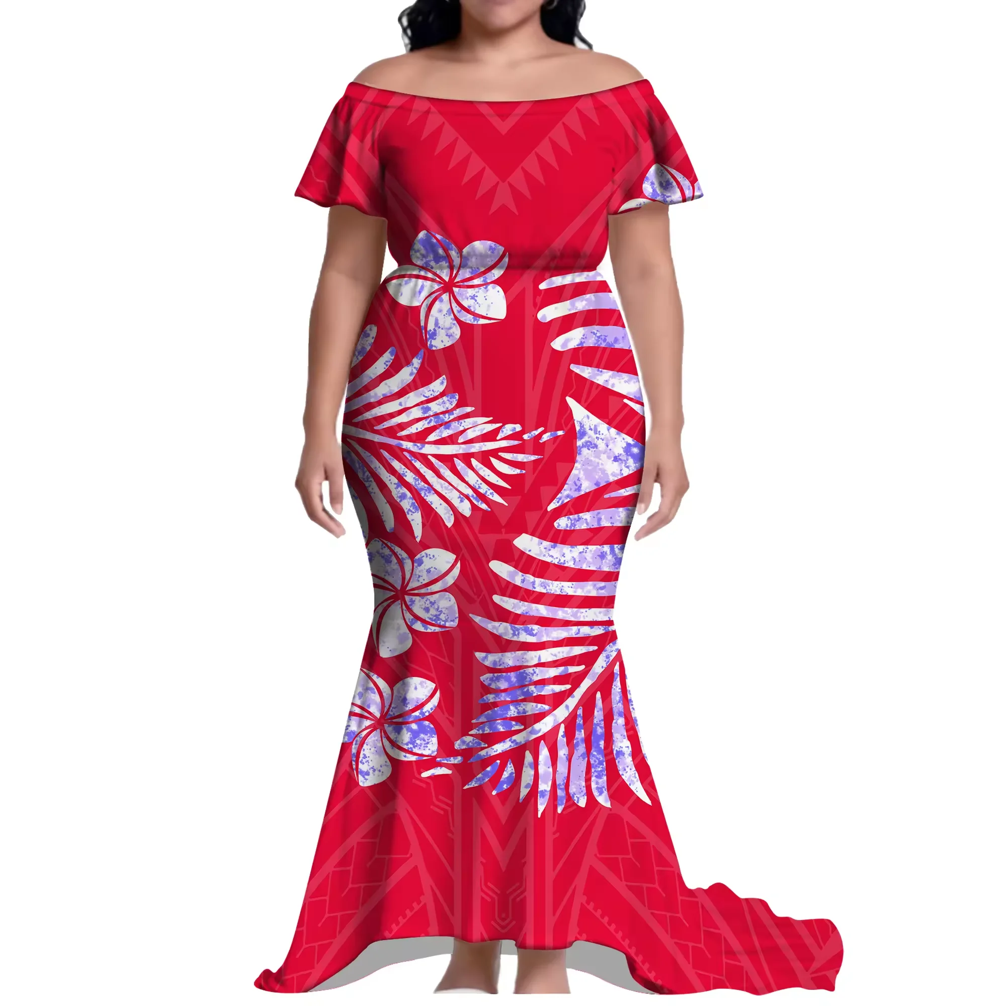 

Платье-футляр макси в ретро-стиле с принтом острова Пасхи, с открытыми плечами, в саумонском стиле, для дропшиппинга