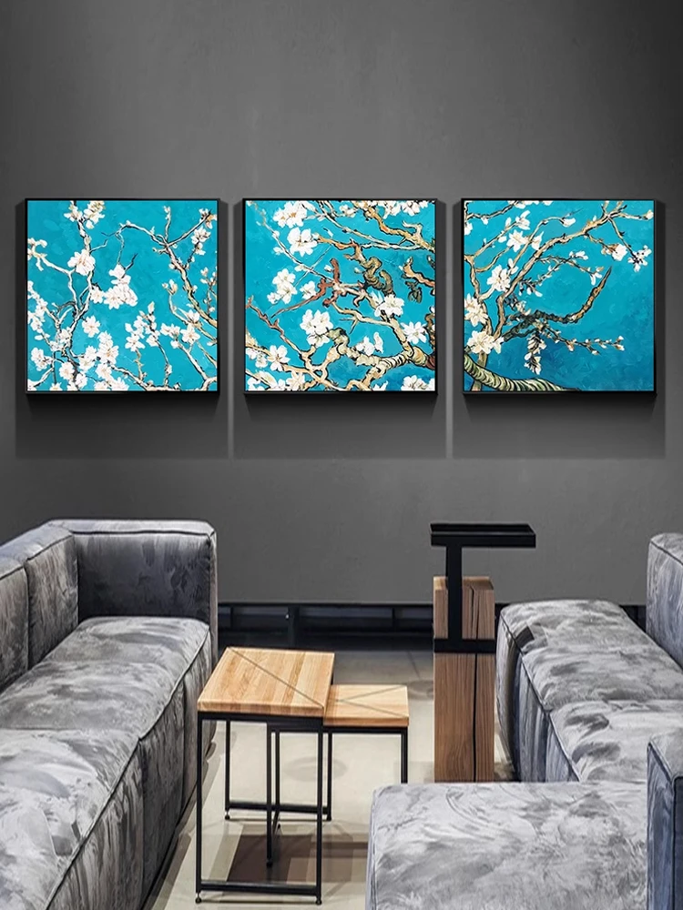 

Handmade Painting Modern Simple and Light Luxury Apricot Flower Background Wall Decorative Dining Room Triptych