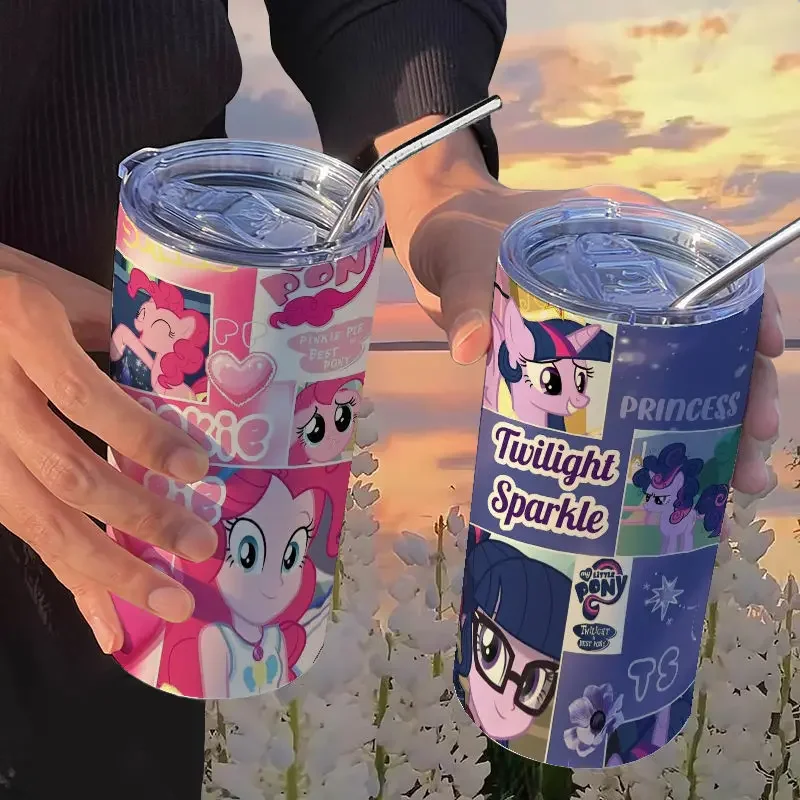 Hot Selling My Little Pony Twilight Sparkle Cartoon Printed Stainless Steel Insulated Cup Cartoon Cute Portable Straw Coffee Cup