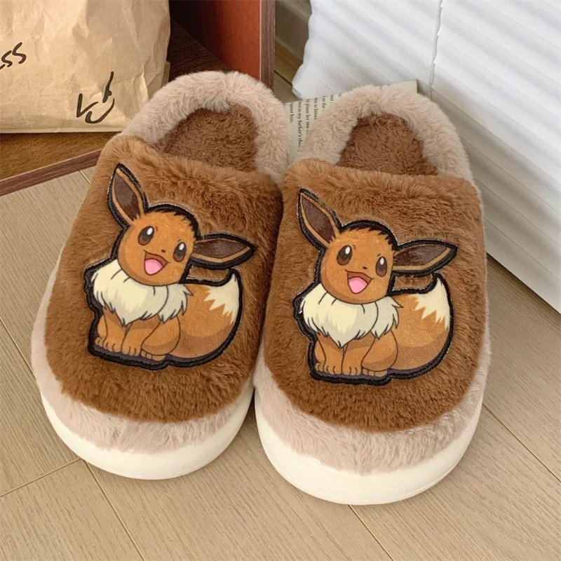 Pantoufles en coton Pokémon Pikachu pour femmes, chaussures chaudes en peluche, dessin animé mignon, Ibrahimaccueilli c, pantoufles à plateforme d'intérieur pour la maison, automne et hiver