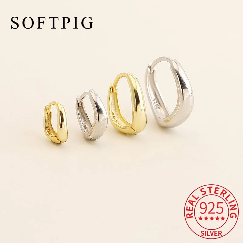 

SOFTPIG Real 925 Sterling Silver Wave Round 14K Gold Stud Earrings For Women Classic Fine Jewelry Geometric Trendy Accessories