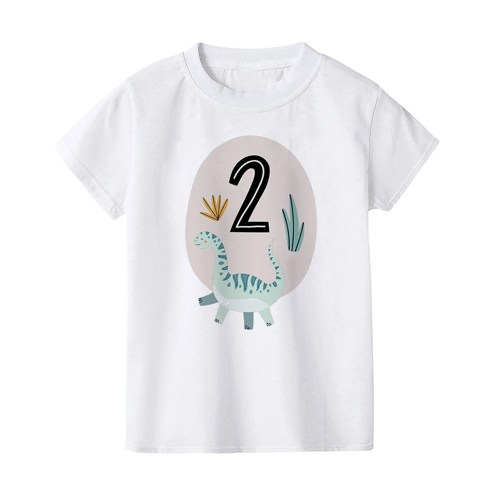 2023 Fashion Dinosaur Egg Birthday 1-12 Years Old Boys T-shirt Cute Dinosaur Birthday Party Outfit Tops Summer Kids Clothes Tops