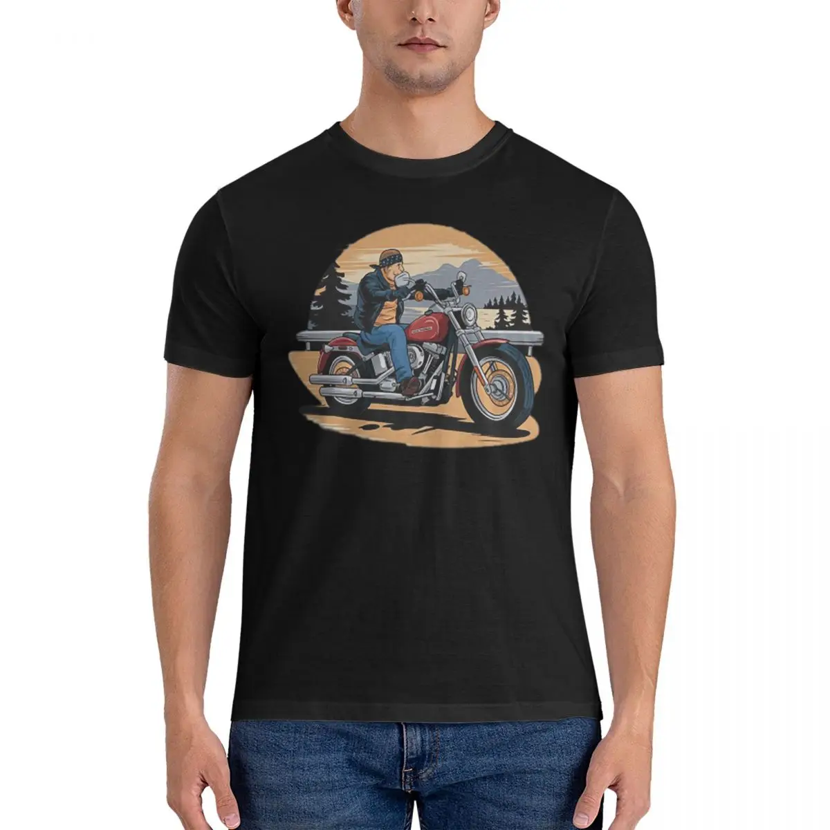 الروك لا يطرق أي شيء قبالة البراز دراجة نارية قبل غروب الشمس الرجال تي شيرت حجم كبير تي شيرت الرجال س الرقبة القطن تيز