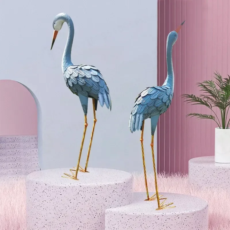 Simulated Crane Iron Crafts Outdoor Landscape Garden Animal Sculpture Courtyard Community Lawn Ornament