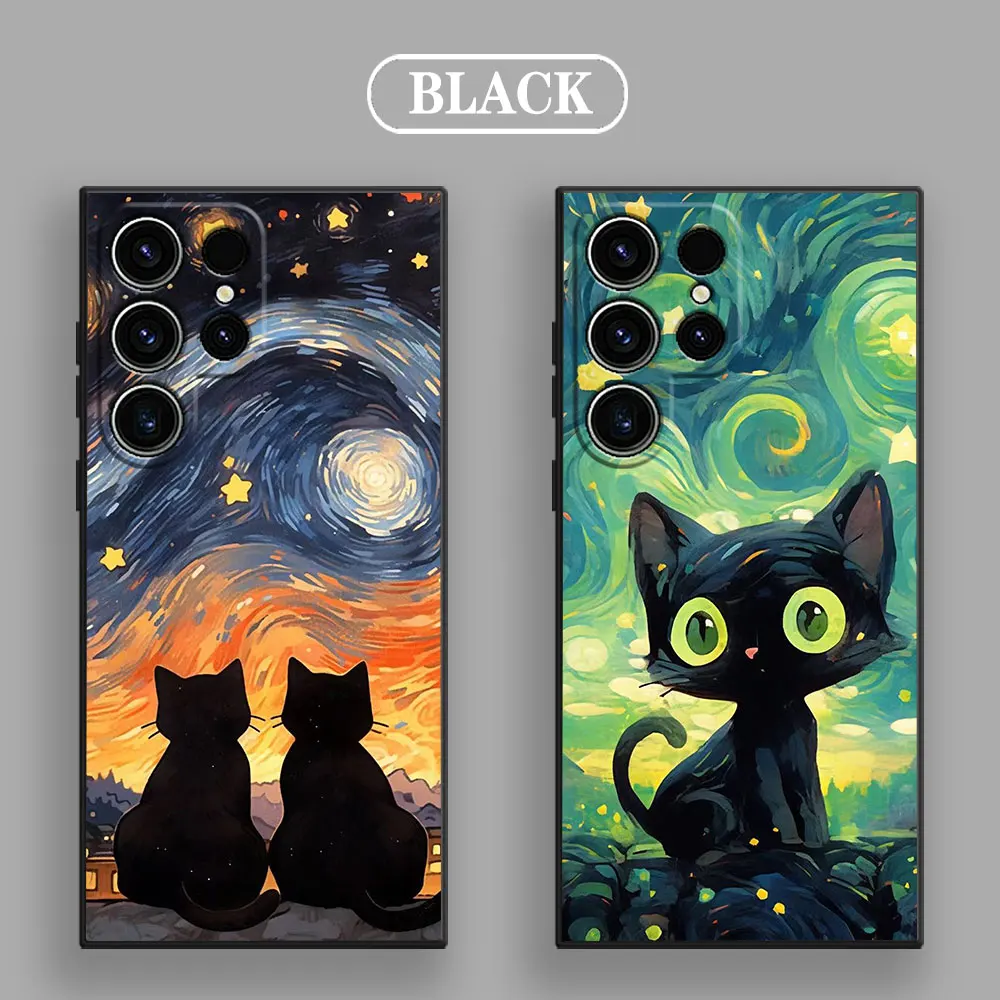 Cat Van Gogh Starry Sky Phone Case for Samsung Galaxy S26 S25 Ultra S24 S23 Ultra S22 Plus 5G S20 S21 FE S26Ultra S25 Soft Funda