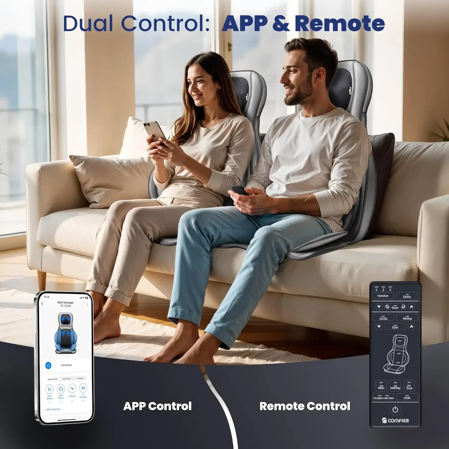 温熱機能付き指圧ネックバックマッサージャー、アプリ制御付き2D/3Dマッサージチェアパッド、深部組織混練マッサージチェアパッド