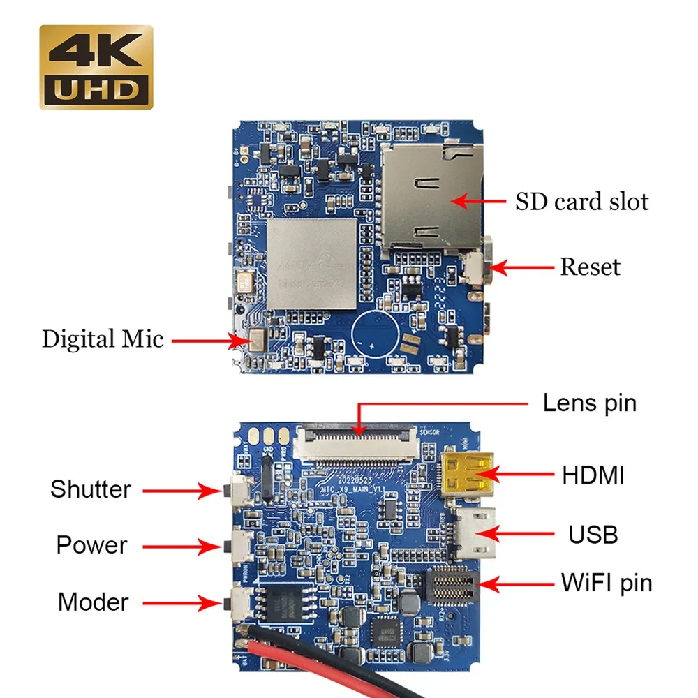 Mini Camera X7 X9 4K DVR USB Cameras Module NT96675 Compact PCB Board to replace (without lens)