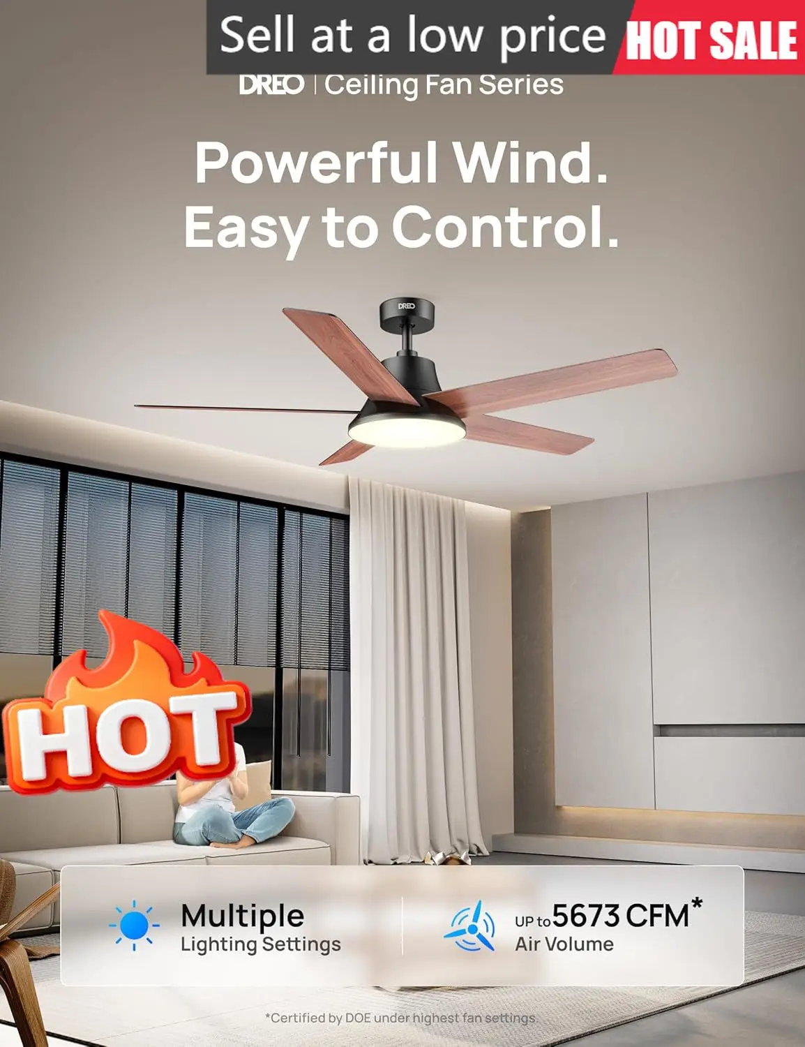 

52 Inch Black Ceiling Fan With Light 6 Speeds 5 Color Tones Dimmable Led Quiet Reversible Dc Motor Remote Control 8h Timer For B