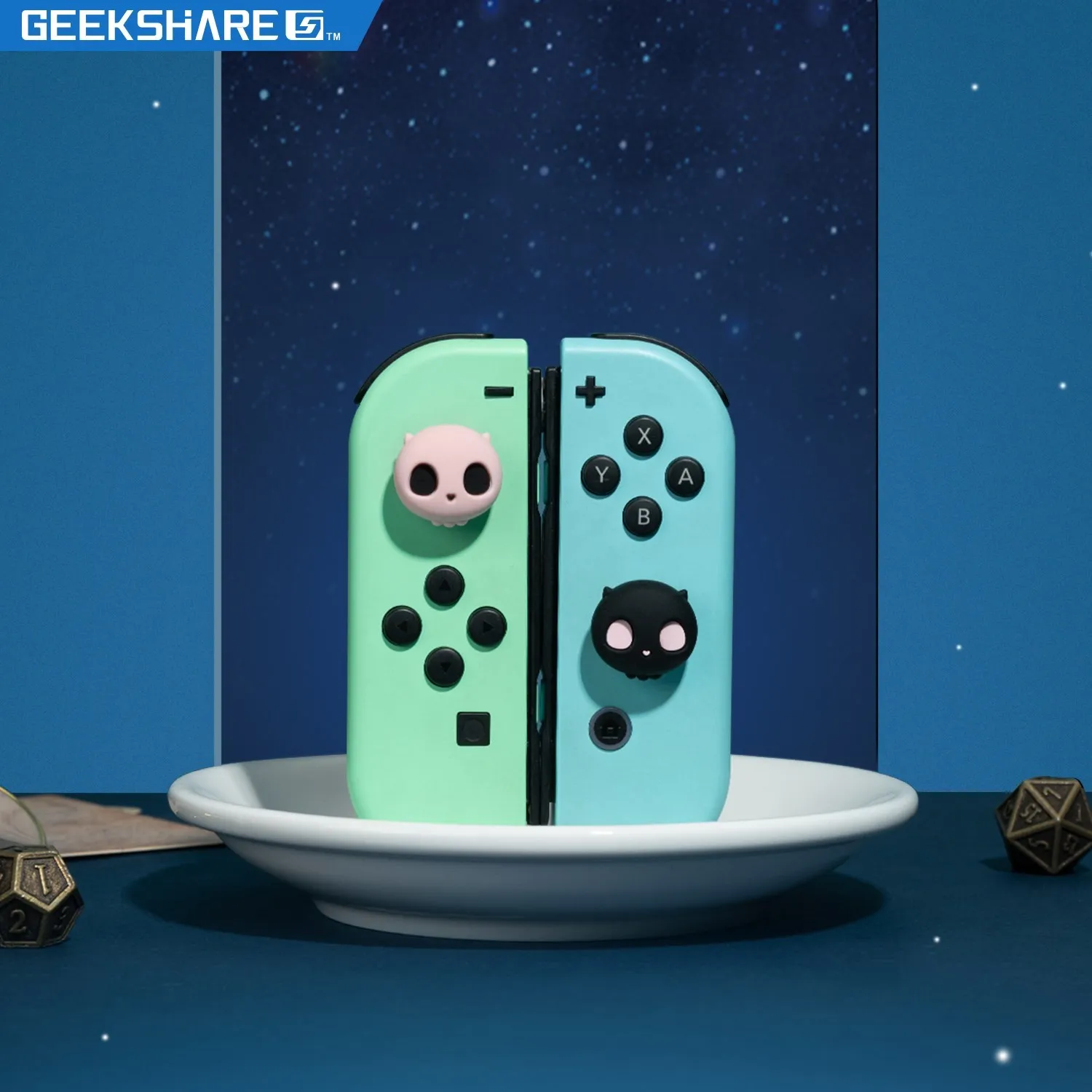 GeekShare-Tapas de Joystick para Switch, cubierta Oled Joy-con, bonita, con forma de corazón, Calavera, Switch Lite, Thumb Grips, accesorios para Nintendo Switch