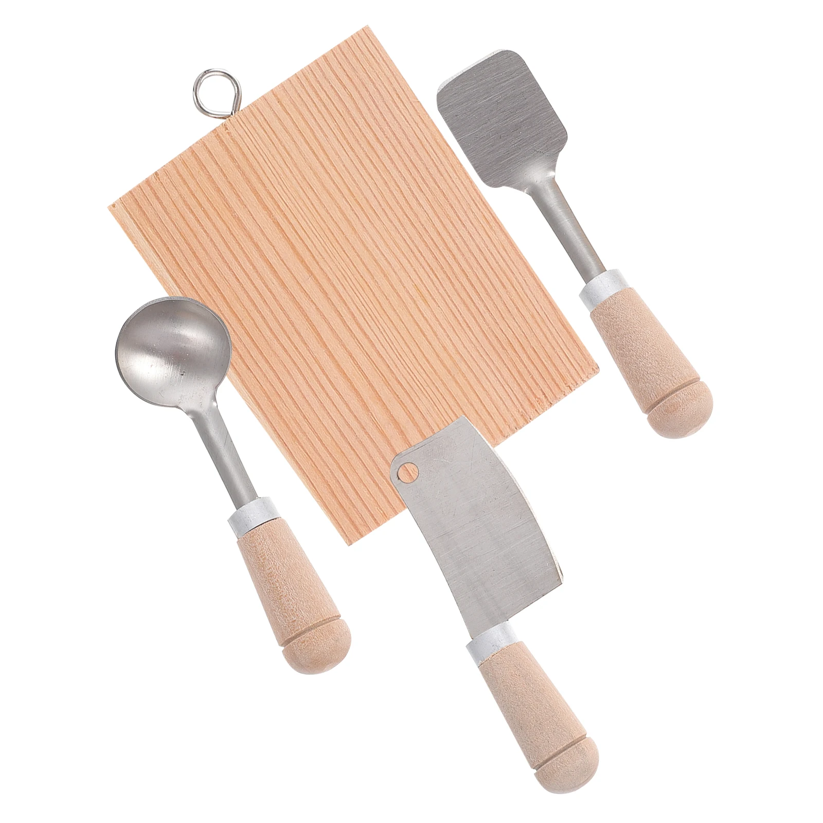 

Mini Kitchenware Set 1 Set Small Spatula Imitation Spoon Emulated Cutting Board Kids Toy Safe Smooth Wooden Stainless Steel