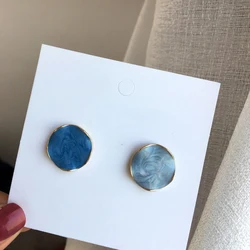 Asymmetric Grey Blue Round Earrings for Women Party Cute Small Jewelry Enamel Oil Contrasting Colors Irregular Geometry Earrings