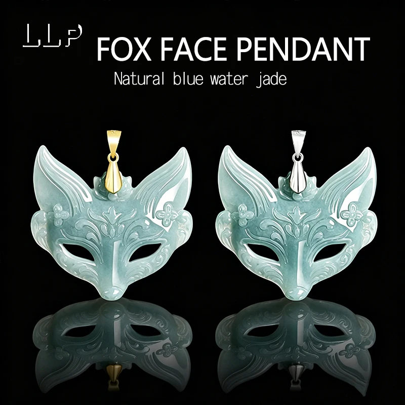 Pendentif visage de renard en jade bleu naturel pour femme, avec fermoir en argent S925 et chaîne en argent, bijou porte-bonheur, cadeau