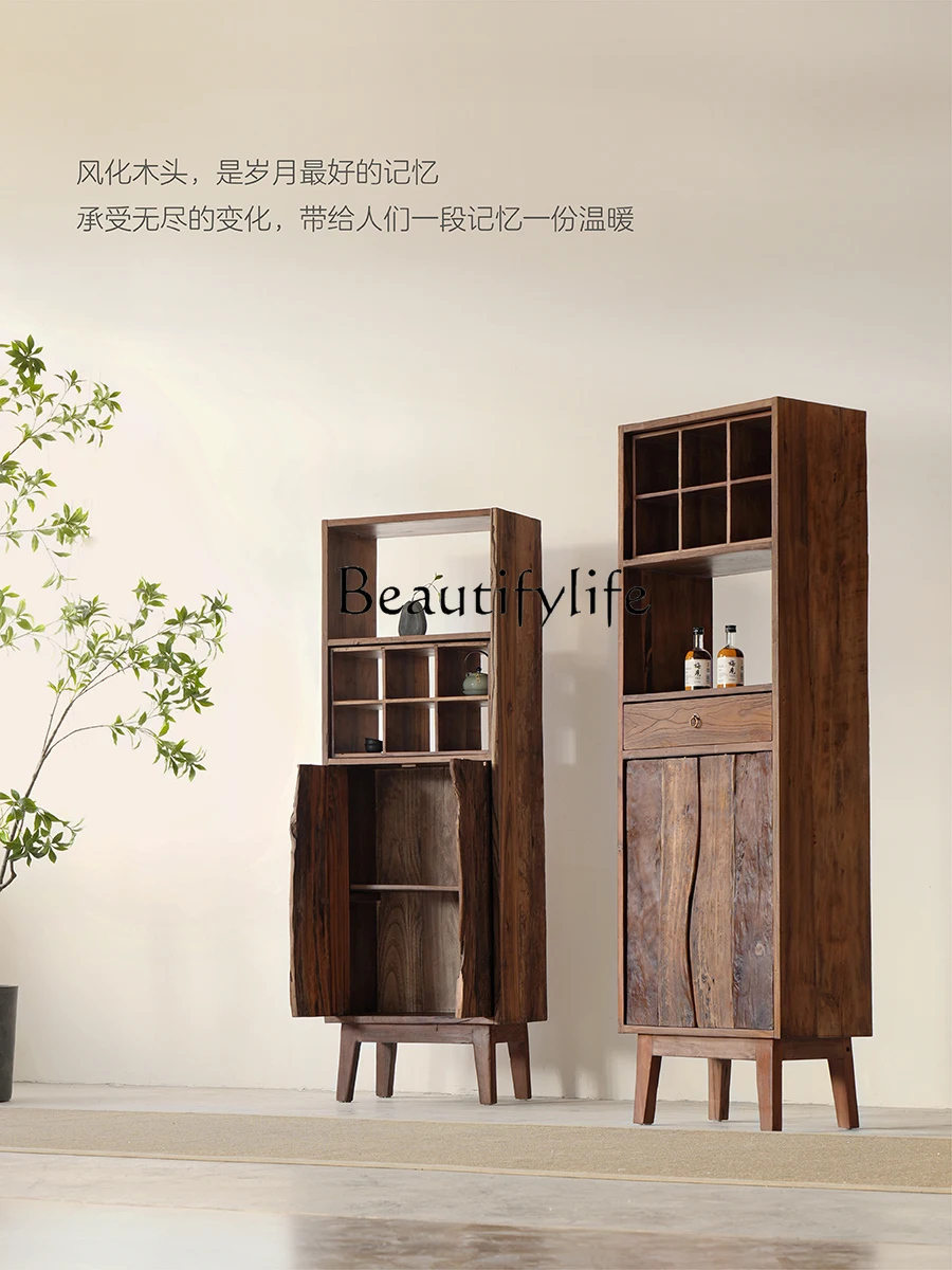 Silent Style Side Cabinet Solid Wood Tea Cabinet Weathered Wood Bookcase Living Room Guesthouse Decoration Locker High Leg