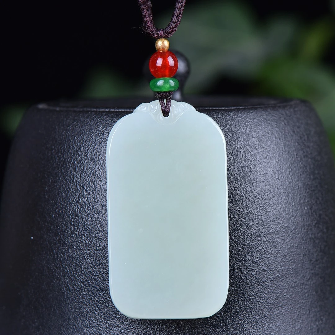 25*45mm Certified Natural White Jade Blank Charm Necklace Men Women Genuine Chinese Nephrite Hetian Jade Blank Pendant Necklaces